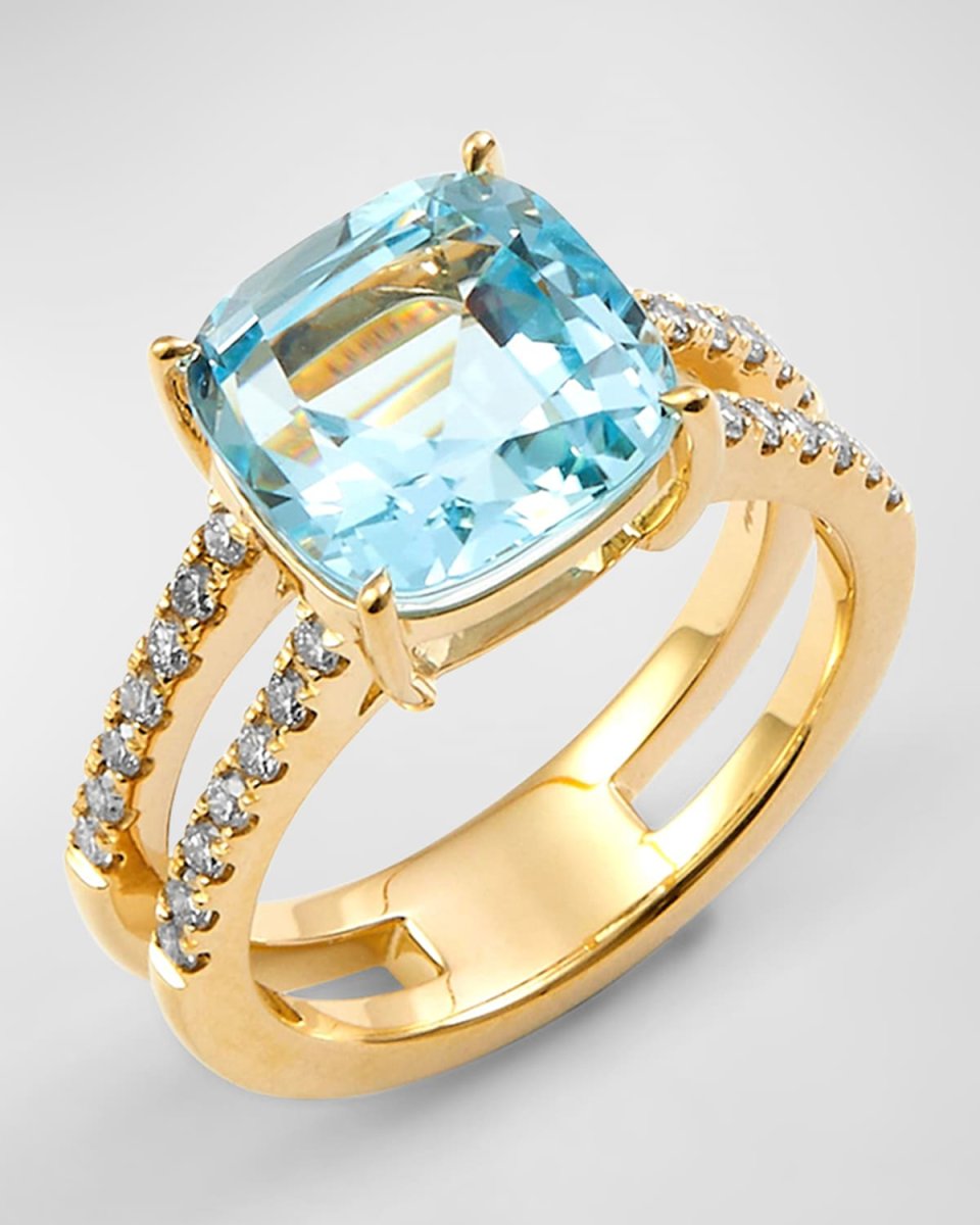 18K Yellow Gold Geometrix Ring with Blue Topaz and Diamonds, Size